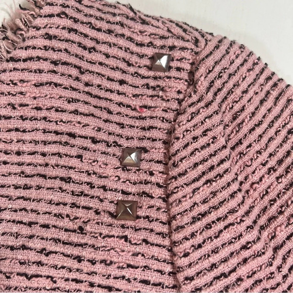 American Rag Cie Sz M Distressed Tweed Studded Crop Jacket Boho Rocker Chic - Picture 8 of 12